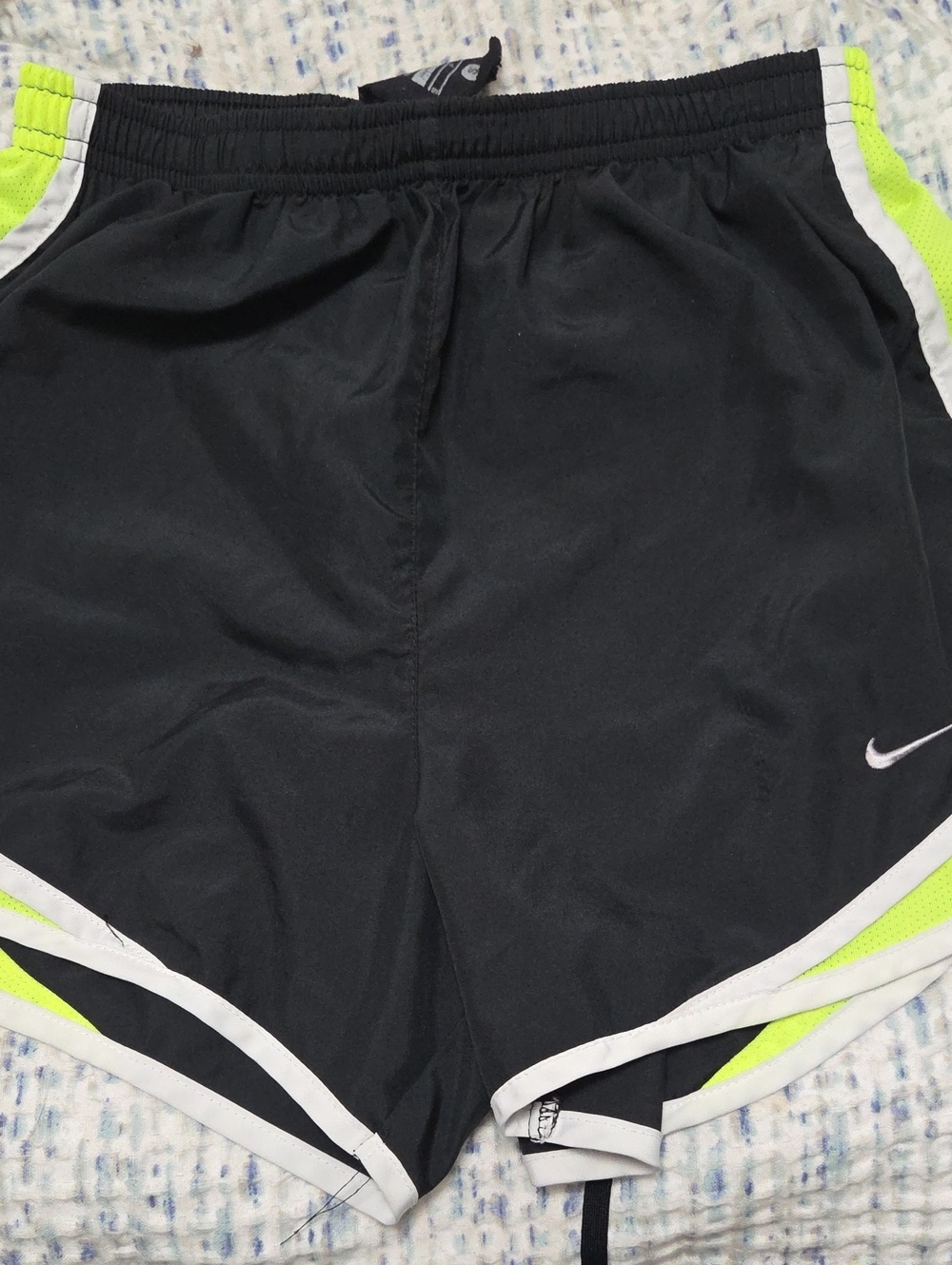 Nike Black Women's Athletic Shorts with Neon Yellow and White Trim